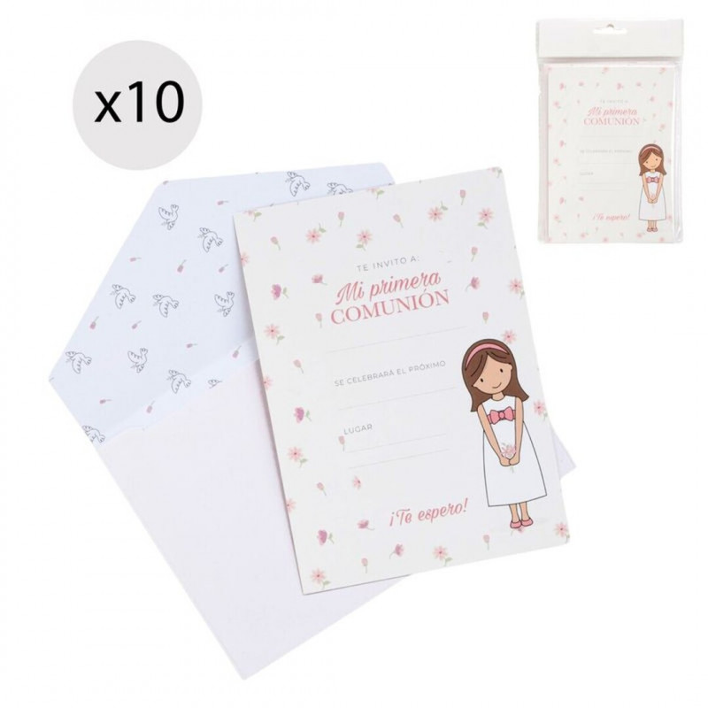 Lot de 10 invitations pour la communion des filles