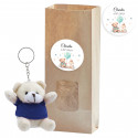 Porte clés ours en peluche sous sachet papier avec fenêtre adhésive personnalisée pour baptêmes