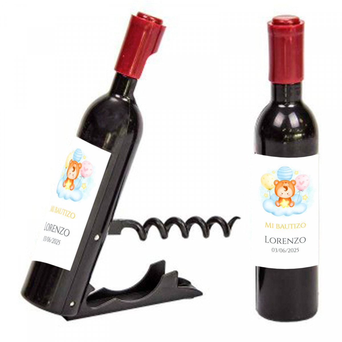 Tire bouchon pour bouteille de vin avec autocollant de baptême de bébé nuage personnalisable pour plus de détails