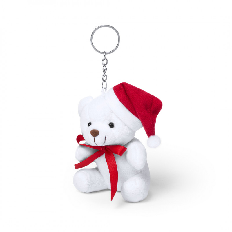 Porte clés ours en peluche avec chapeau de noël