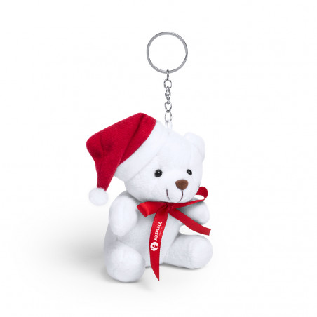 Porte clés ours en peluche avec chapeau de noël