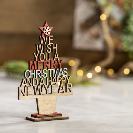 Sapin de noël en bois avec message découpé