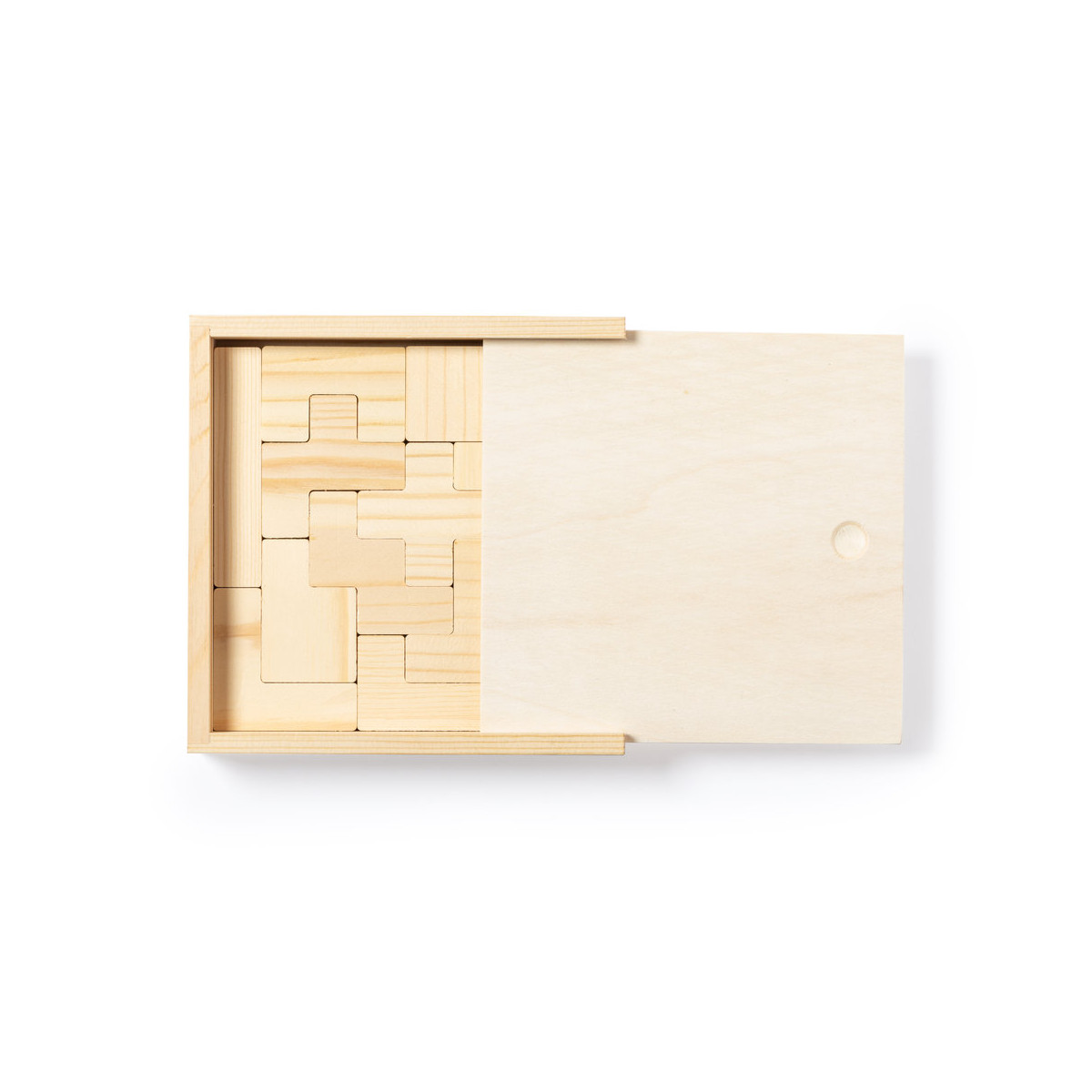 Puzzle tetris en bois présenté dans une boîte