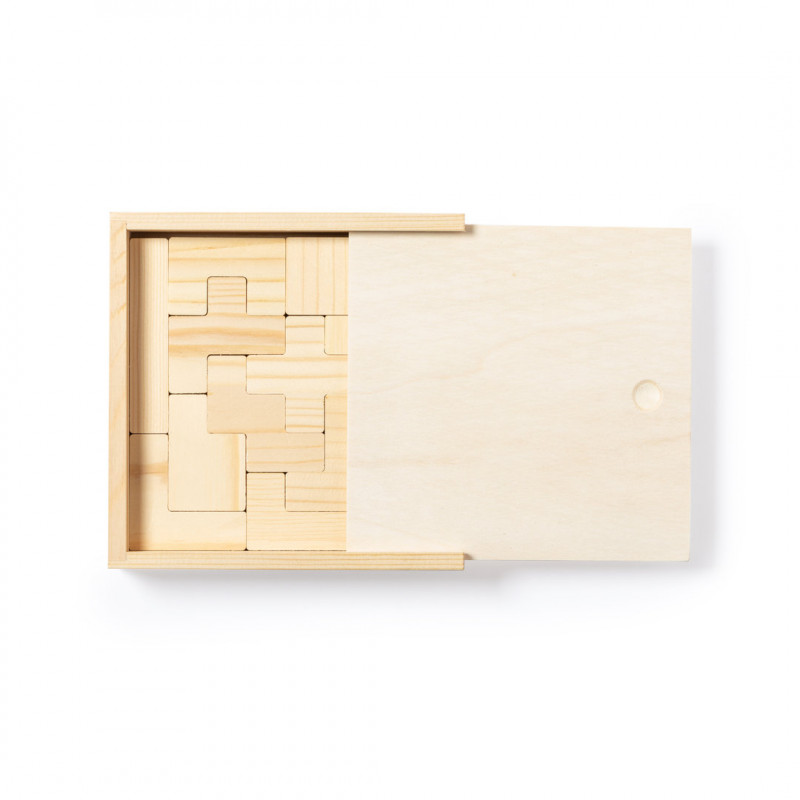 Puzzle tetris en bois présenté dans une boîte