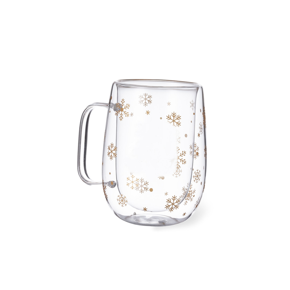 Tasse isotherme en verre avec flocons de neige