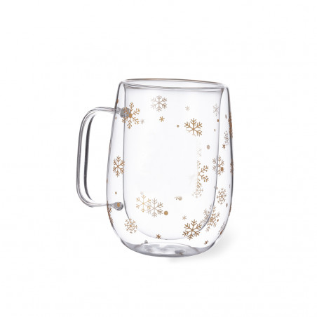 Tasse isotherme en verre avec flocons de neige