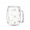 Tasse isotherme en verre avec flocons de neige