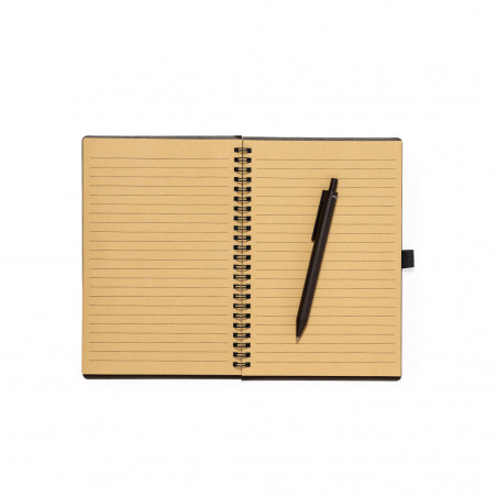 Stylo avec cahier à lignes spirales en marron