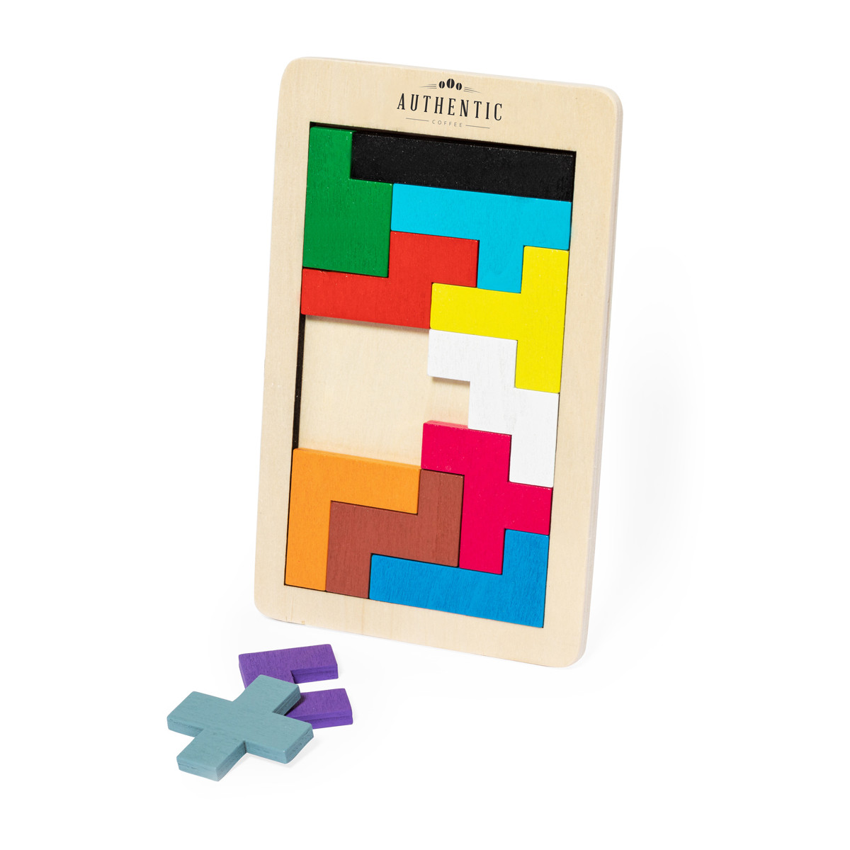 Puzzle Tetris en bois avec pièces colorées