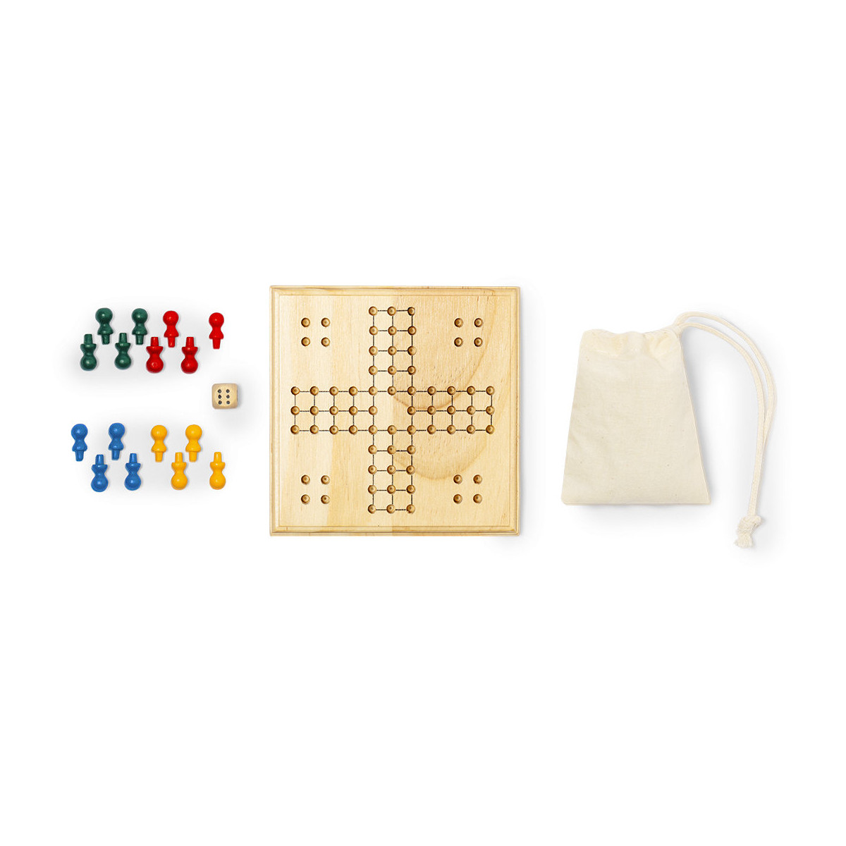 Parcheesi en bois avec sac en coton