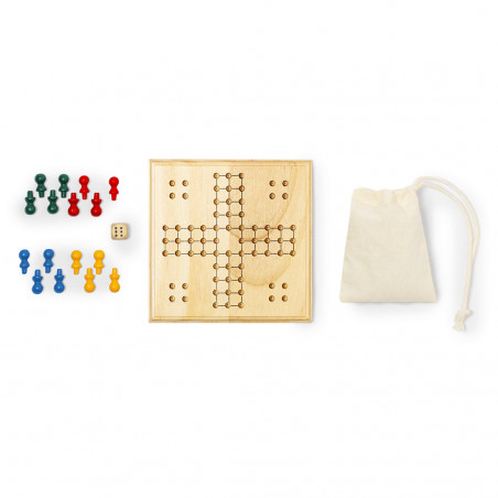 Parcheesi en bois avec sac en coton