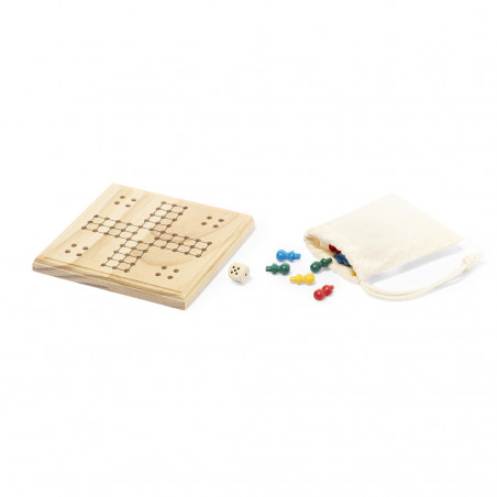 Parcheesi en bois avec sac en coton