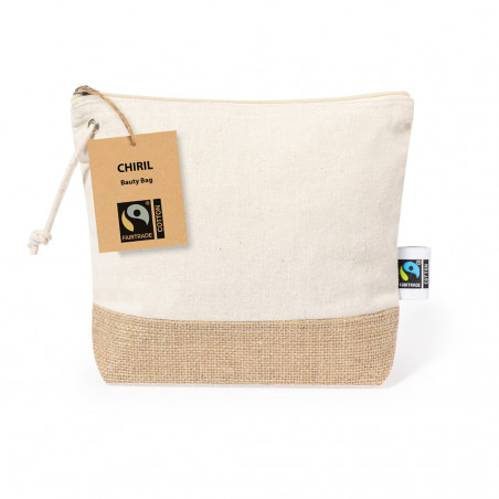 Trousse de toilette en 100% coton et base en jute du commerce équitable avec cordon de serrage pour le transport