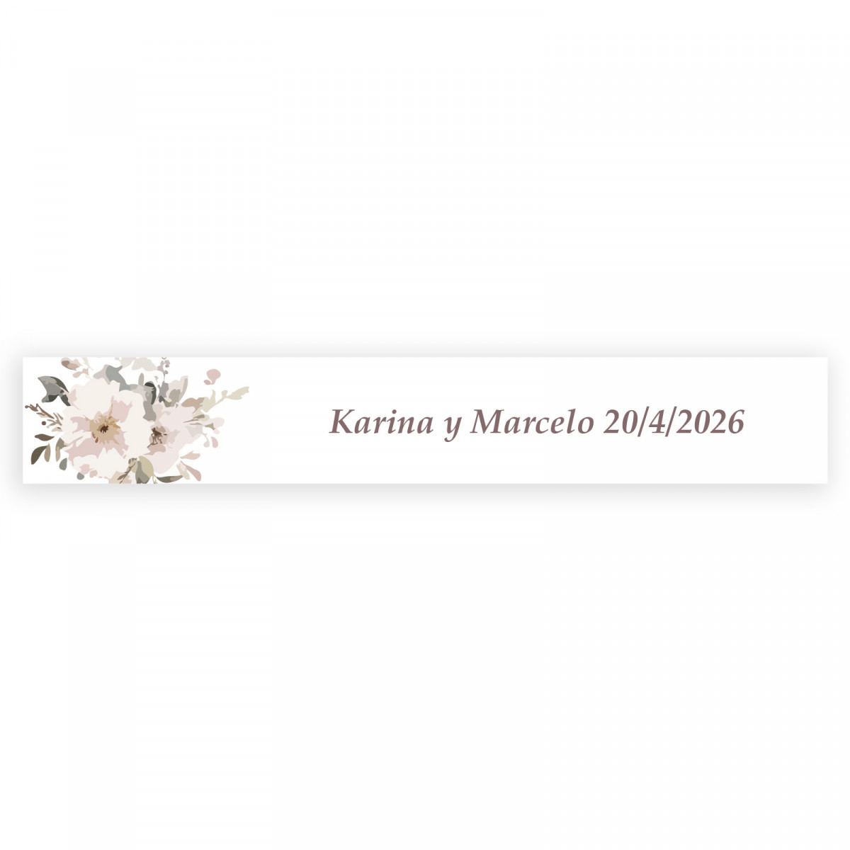 Sticker rectangulaire personnalisé 5x1 fleurs pastel fond blanc pour mariage et événements