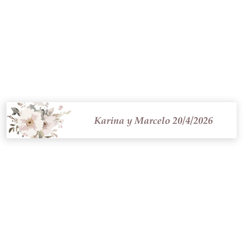 Sticker rectangulaire personnalisé 5x1 fleurs pastel fond blanc pour mariage et événements