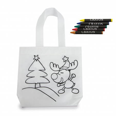 Sac à peindre de noël avec crayons de couleur et mitaines pour enfants personnalisé avec autocollant noël et père noël