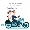 Carte 8x8cm avec motif mariés sur moto pour plus de détails