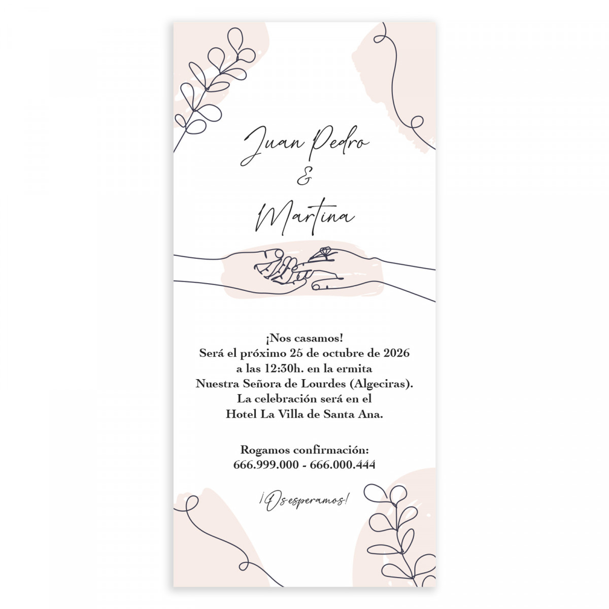 Carte verticale d invitation de mariage avec dessins manuels de mains et d éléments décoratifs