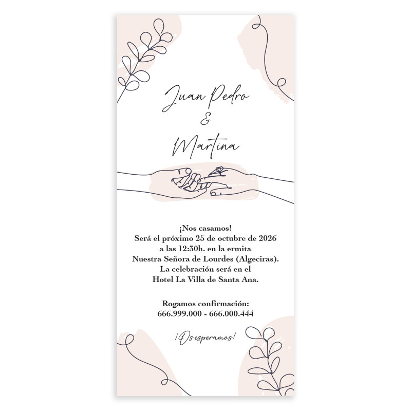 Carte verticale d invitation de mariage avec dessins manuels de mains et d éléments décoratifs