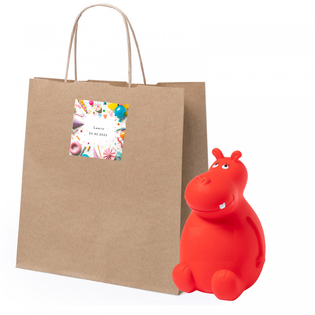 Tirelire enfant en forme d hippopotame avec sac et autocollant personnalisé à offrir en cadeau