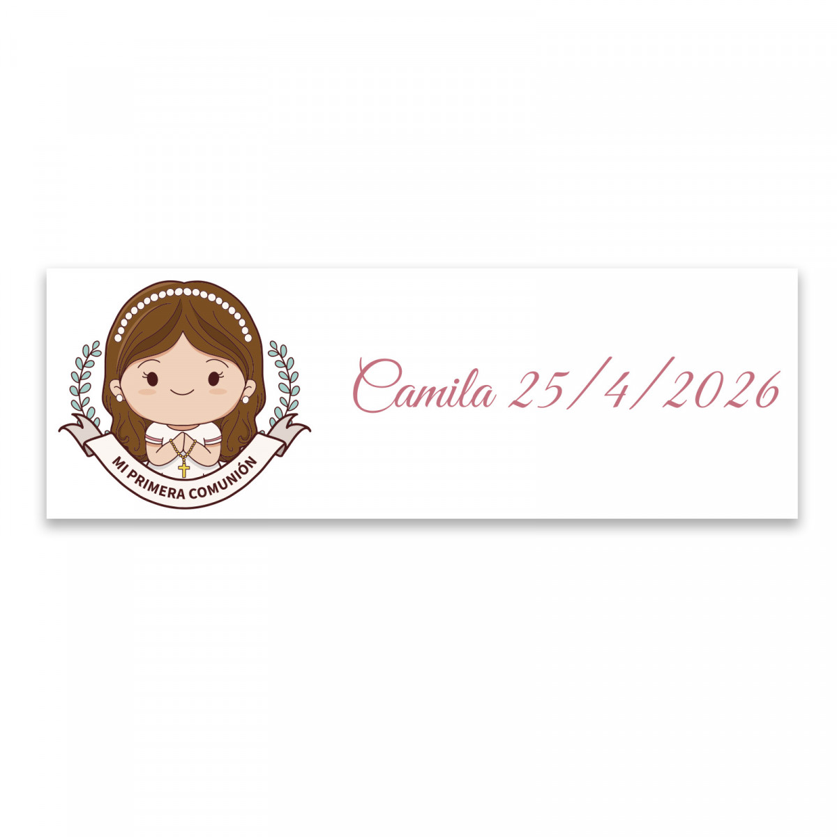 Autocollant de communion 6x2cm personnalisé pour fille