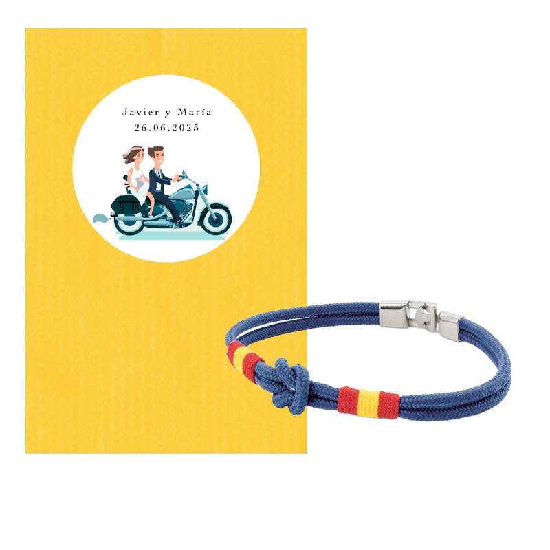 Bracelet noeud marin dans enveloppe kraft jaune avec autocollant mariage personnalisé