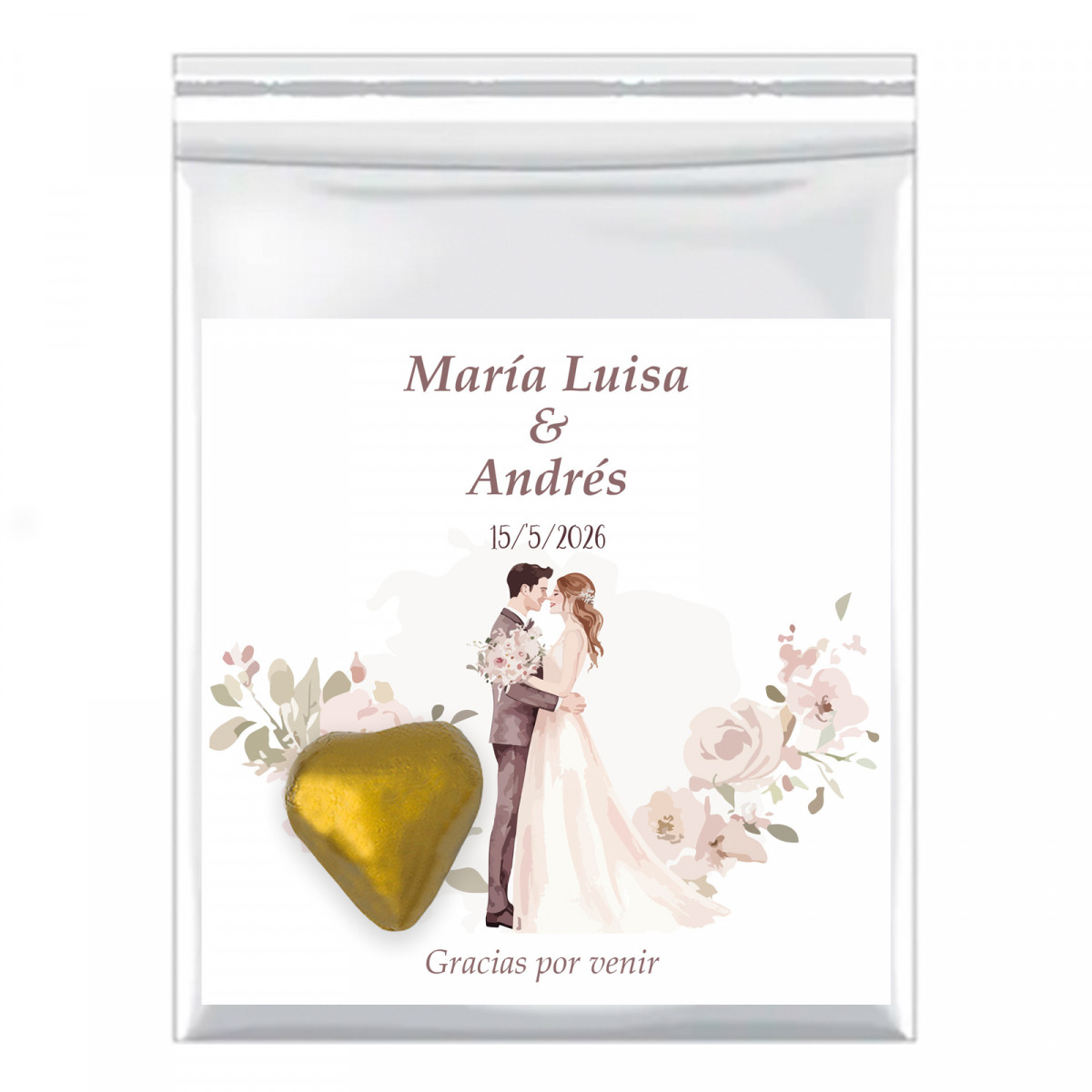 Bonbon au chocolat avec carte de remerciement des mariés pour les détails du mariage