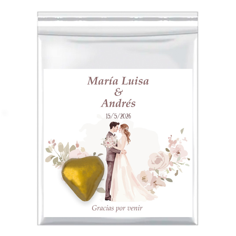 Bonbon au chocolat avec carte de remerciement des mariés pour les détails du mariage