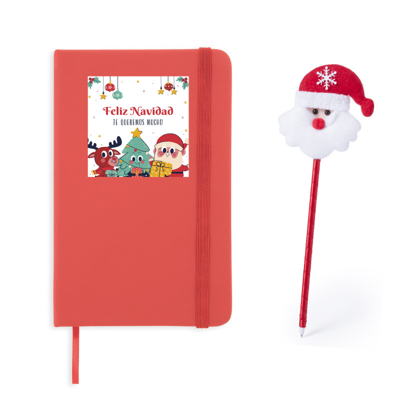 Carnet rouge personnalisé pour noël avec stylo père noël