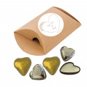 Bonbons de chocolat 4 unités dans une boîte kraft avec autocollant coeur personnalisé pour mariages et événements