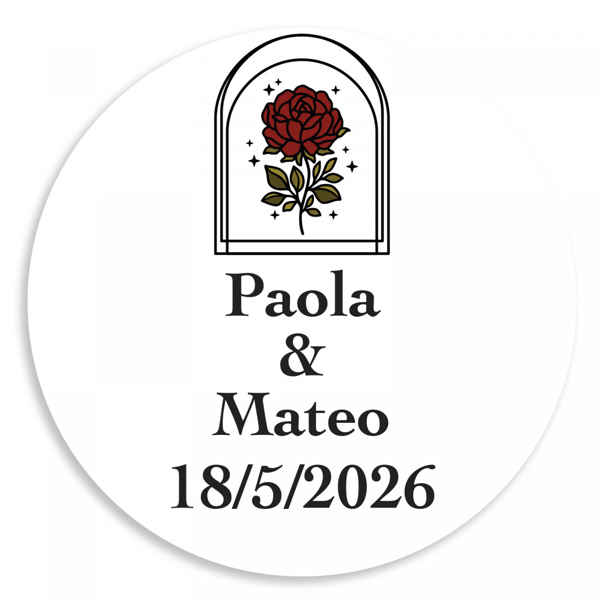 Sticker rose vintage 3cm personnalisable pour mariages et événements