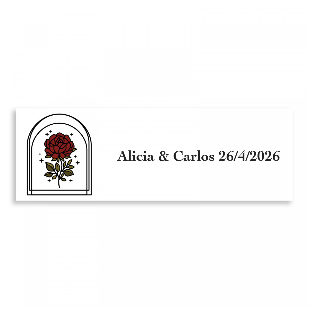 Sticker rose vintage 6x2cm personnalisable pour mariages et événements