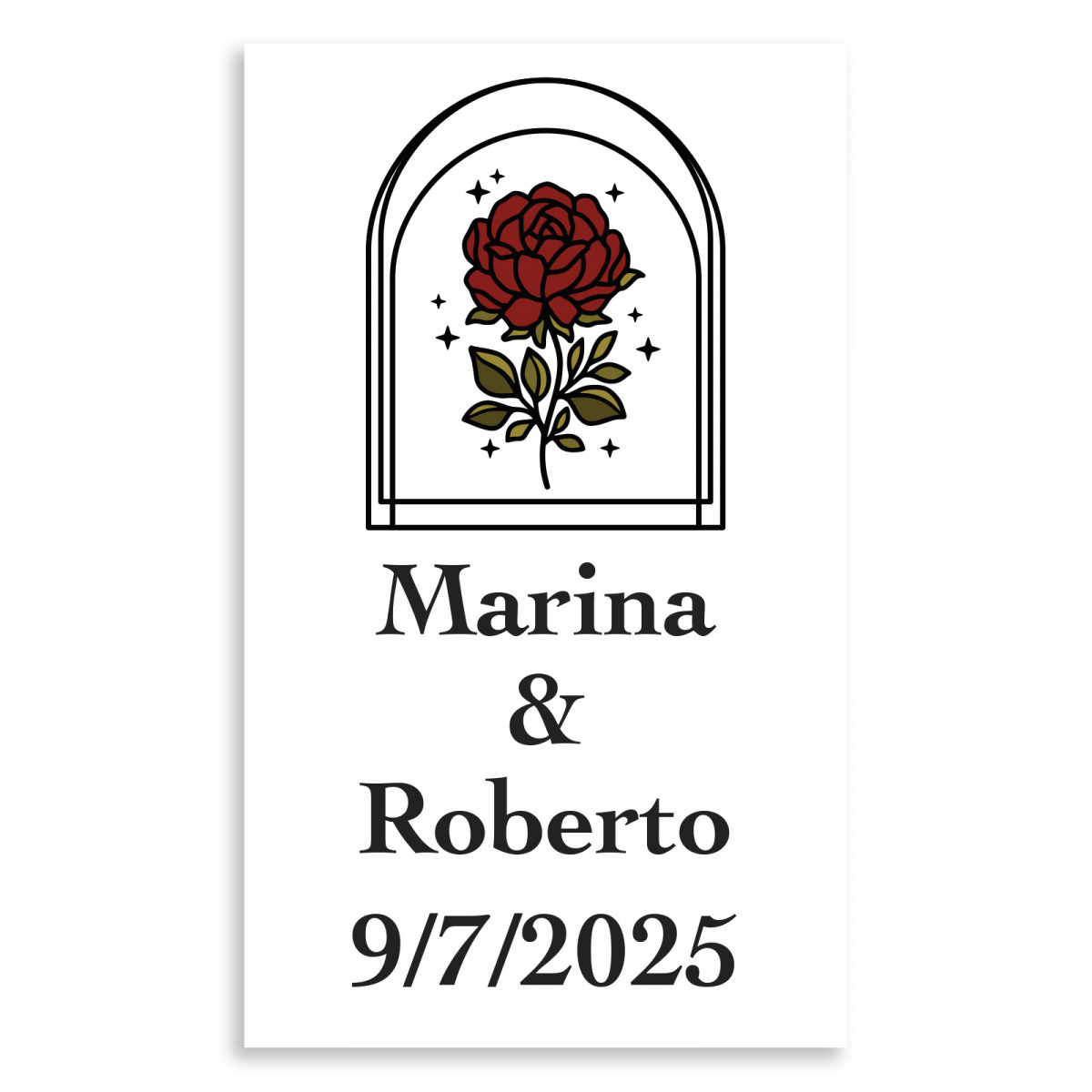 Sticker rose vintage 3x5cm personnalisable pour mariages et événements