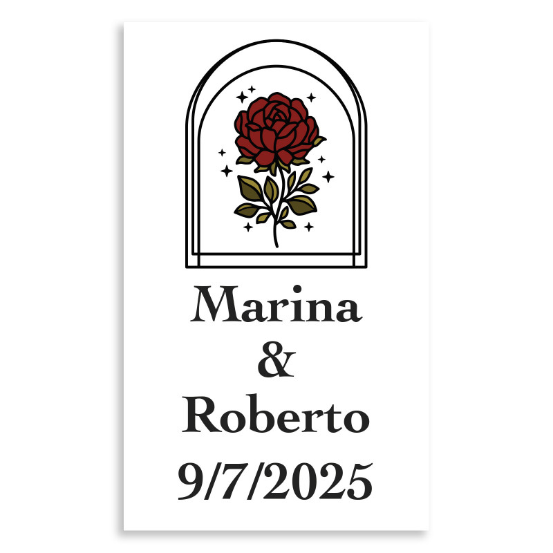 Sticker rose vintage 3x5cm personnalisable pour mariages et événements