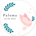 Sticker rond de 2 cm avec motif colombe rose personnalisable