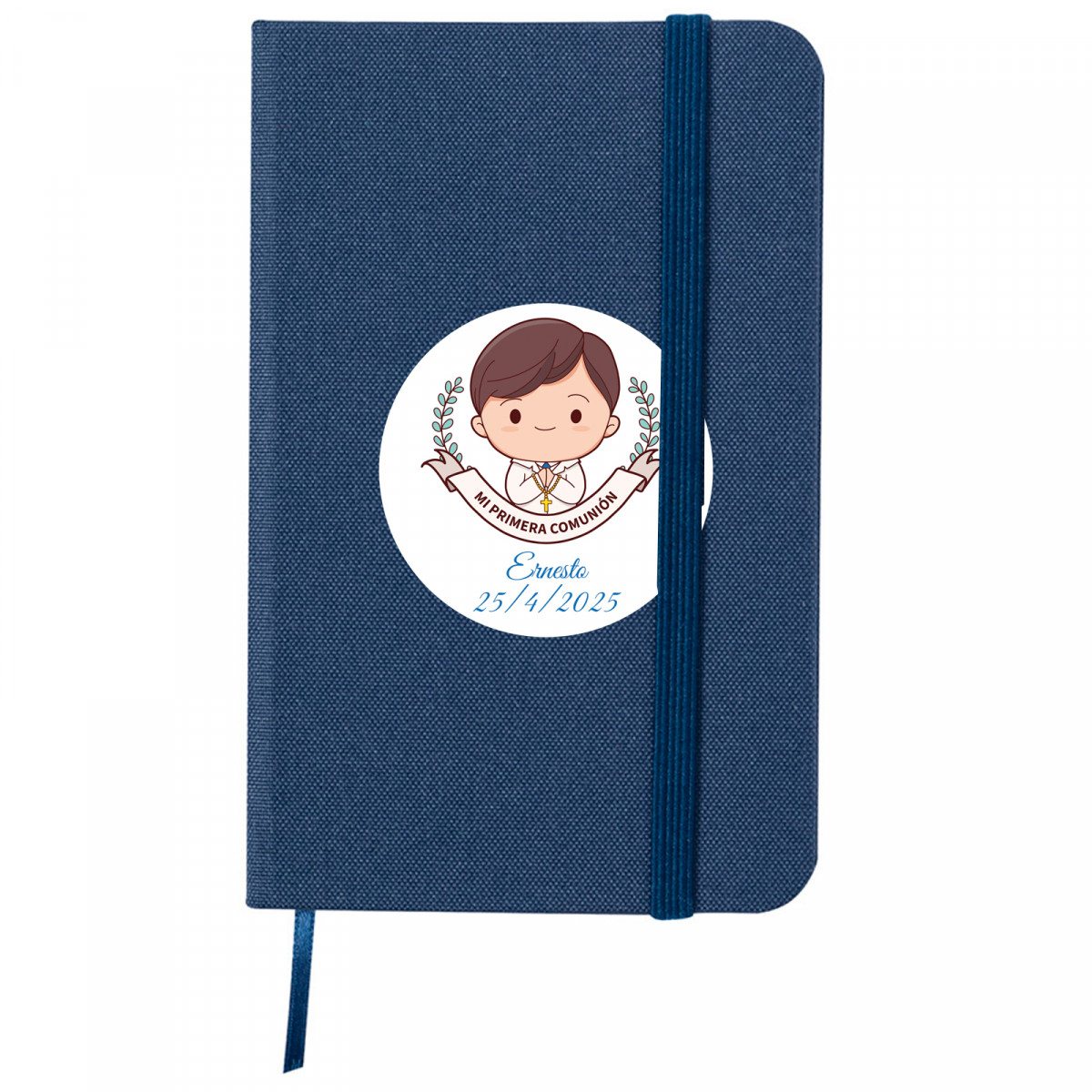 Carnet à couverture rigide avec autocollant personnalisable de première communion pour plus de détails