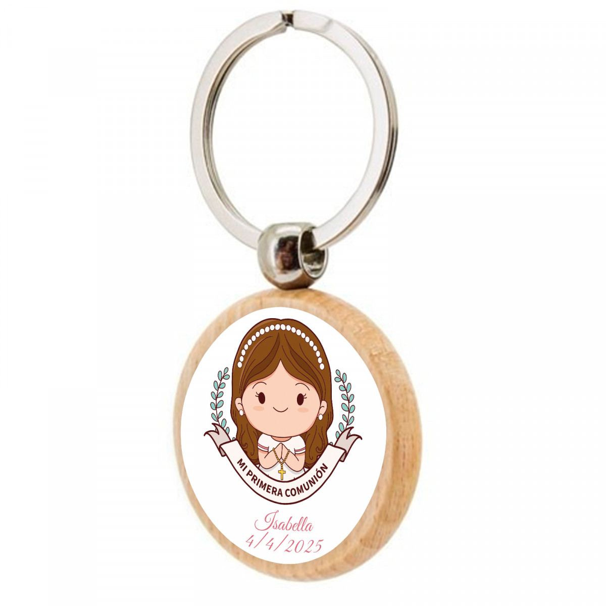 Porte clés en bois pour première communion pour filles personnalisable pour les détails