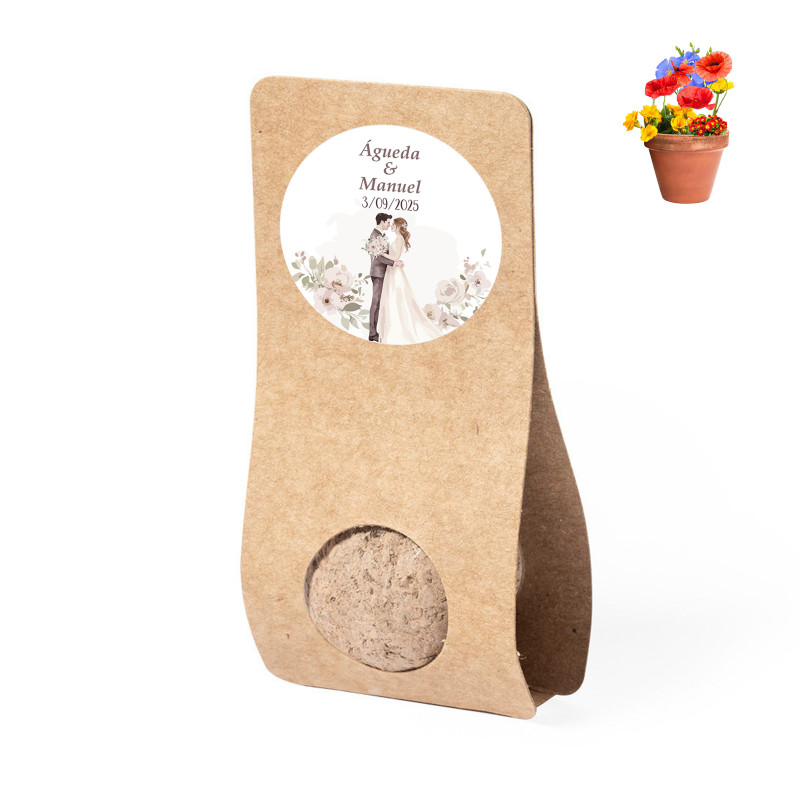 Graines de fleurs en forme de chocolat avec adhésif personnalisable pour un détail de mariage