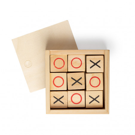 Tic-tac-toe dans une boîte en bois avec motif éléphant adhésif de 5x5 cm pour les détails du baptême