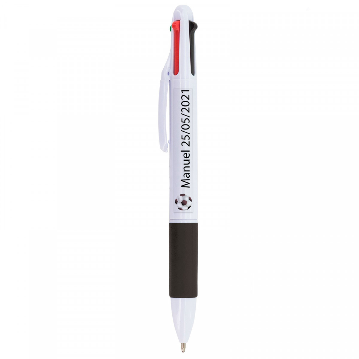 Stylo 4 couleurs avec adhésif football transparent pour plus de détails