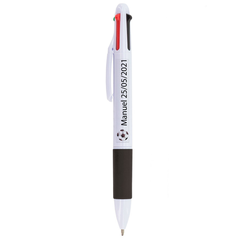 Stylo 4 couleurs avec adhésif football transparent pour plus de détails