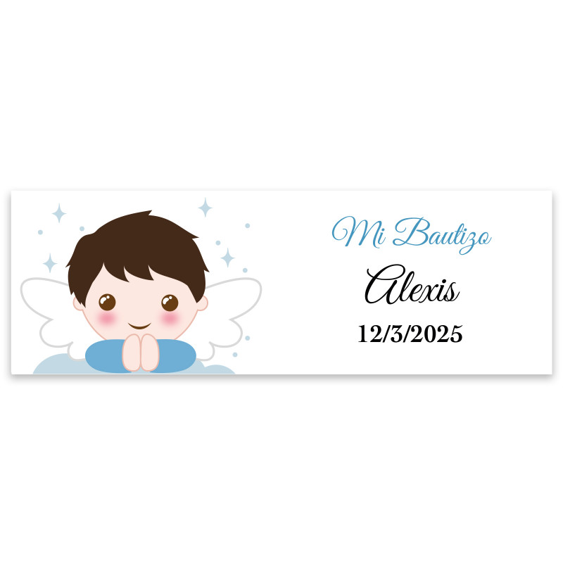 Sticker rectangulaire 6x2 personnalisable enfant ange pour baptême