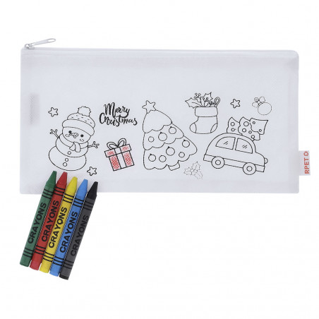 Boîte à colorier de noël avec crayons et étiquette personnalisée pour noël