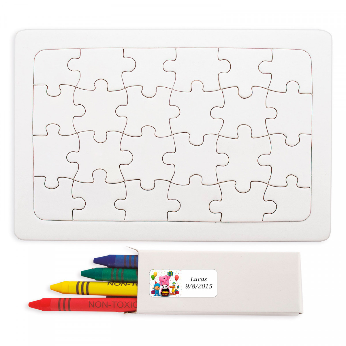 Puzzle avec cire colorée pour dessiner et adhésif pocoyo personnalisable pour les détails