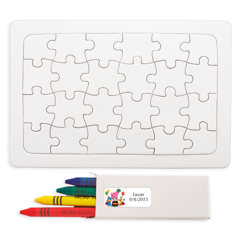 Puzzle avec cire colorée pour dessiner et adhésif pocoyo personnalisable pour les détails