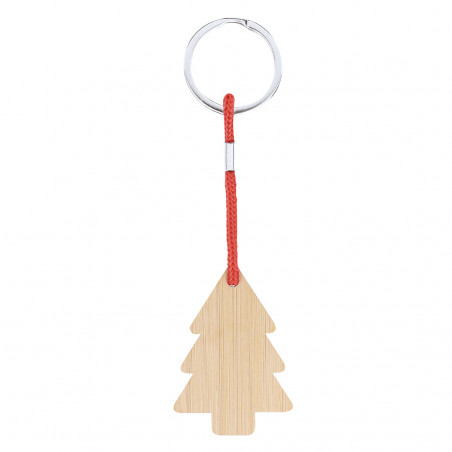 Porte clés sapin de noël en bois dans un sachet avec autocollant de noël personnalisable pour plus de détails