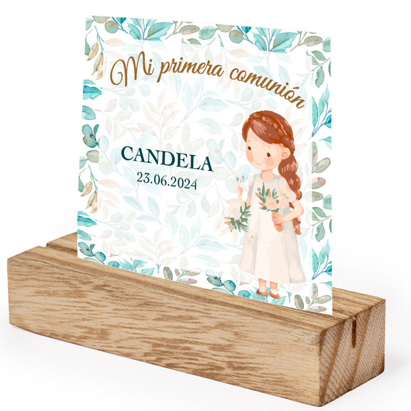 Support en bois avec carte personnalisée pour décoration de table de première communion