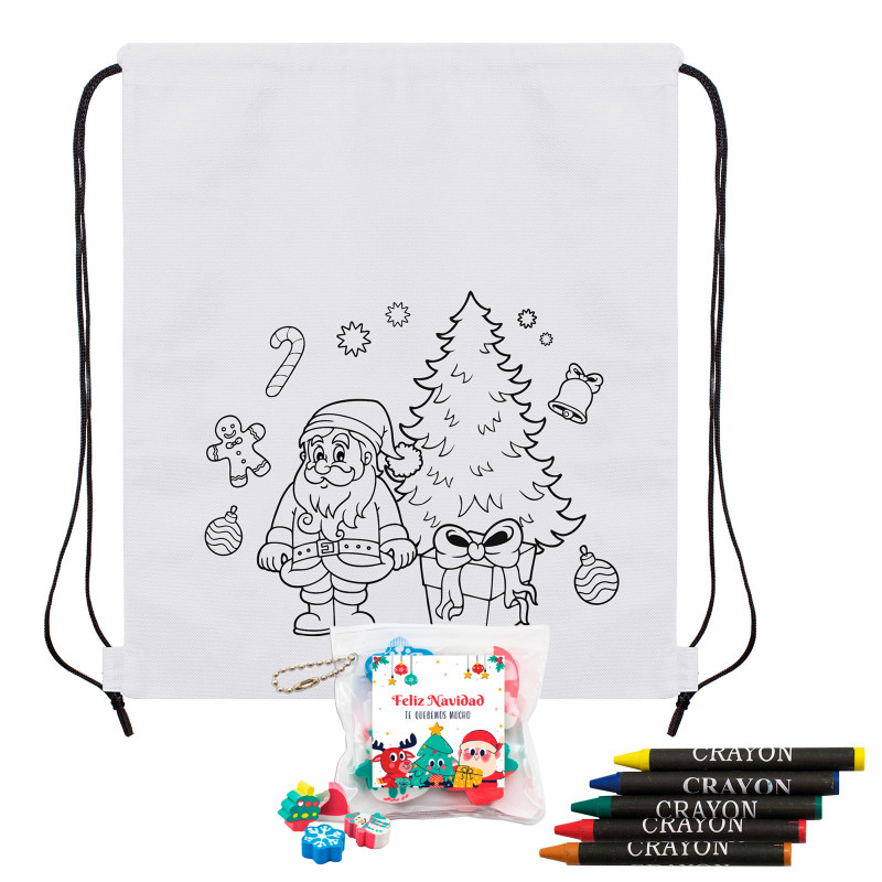 Sac à dos de noël pour enfants à colorier avec des crayons et des gommes avec autocollant de noël pour plus de détails