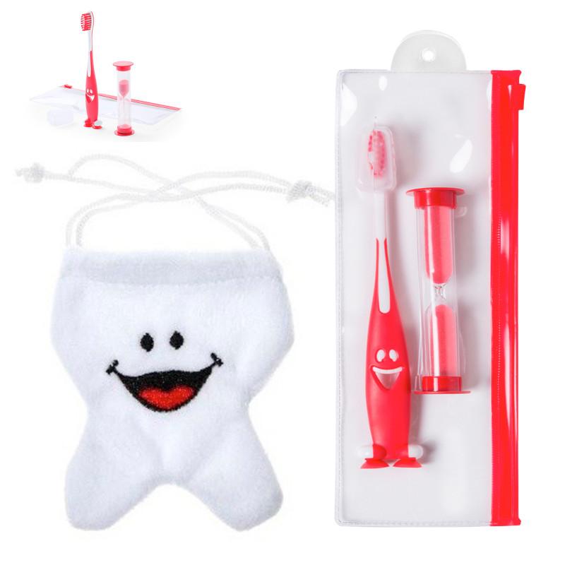 Brosse à sensations avec sablier dans étui avec pochette pour la petite fée des dents pour plus de détails