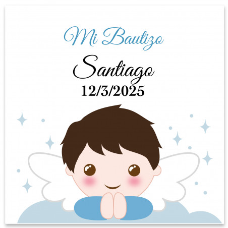 Sticker enfant ange enfant carré 5x5 personnalisable pour baptême